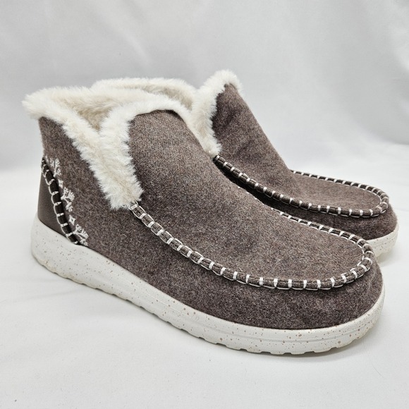 Hey Dude Shoes - Hey Dude Womens Sz 10 Denny Faux Shearling Ankle Boots Wool Blend Walnut Brown